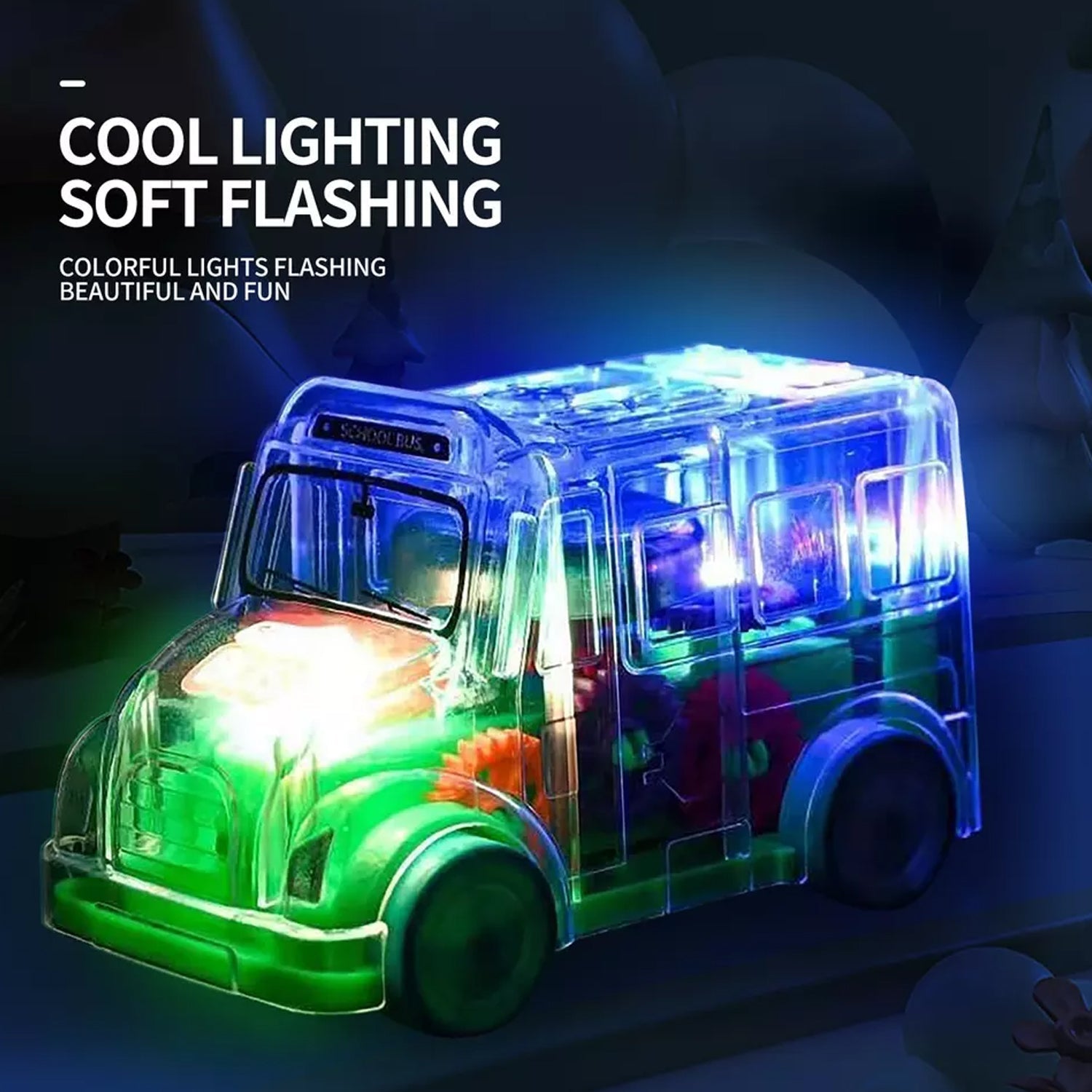 Mini transparent bus toy with musical function. Mini transparent bus toy with musical function.